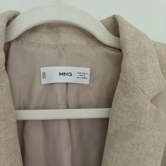 Mango Wool Blend Long Oversized Blazer Light Beige Oatmeal Size M Shoulder  Pads - Picture 5 of 9